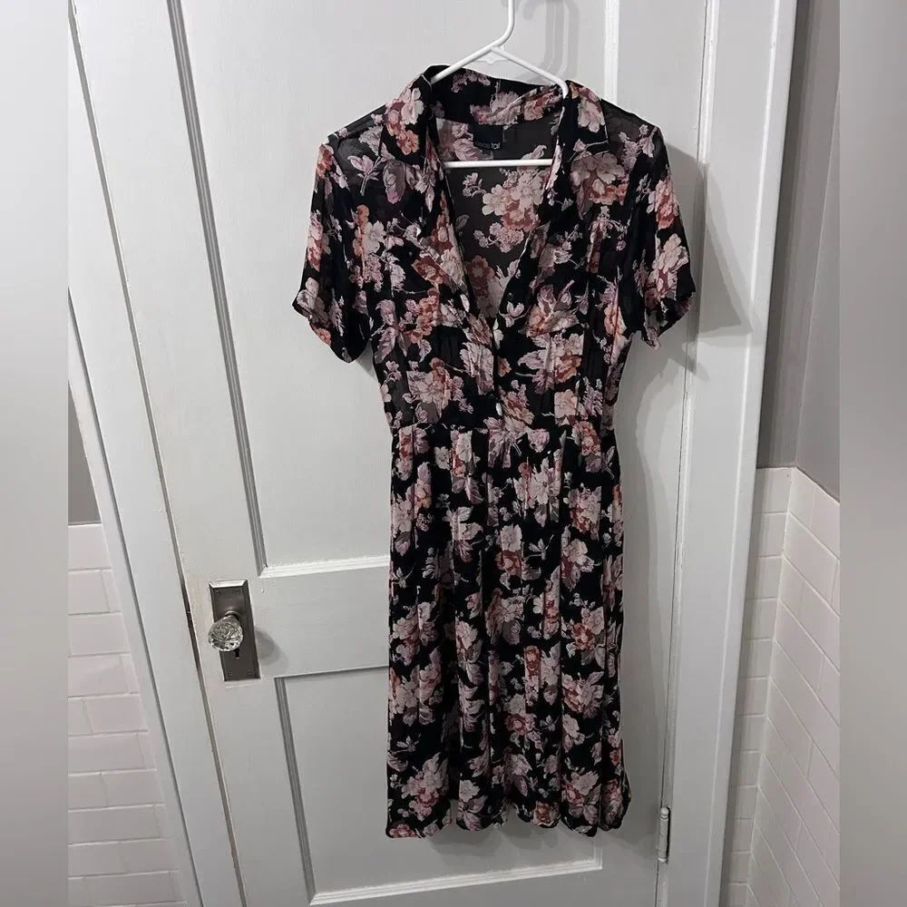 ASOS Tall Black and Pink Floral Midi Dress
